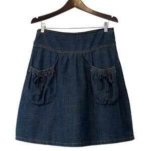 vintage youniqe a-line denim boho cottage core Bow detail front pockets Size 4-6